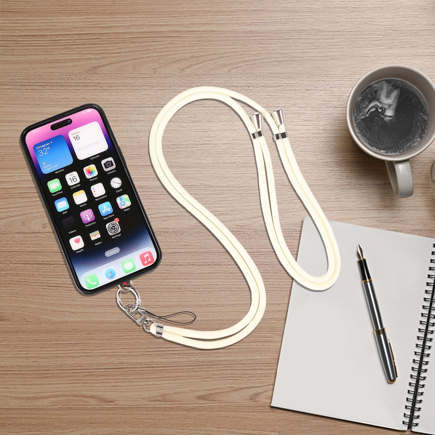 6mm x 160cm Neck-Mounted Phone Lanyard Anti-Lost Two-Way Adjustable Cell Phone Crossbody Strap