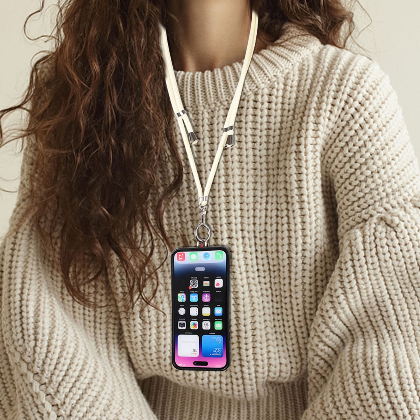 6mm x 160cm Neck-Mounted Phone Lanyard Anti-Lost Two-Way Adjustable Cell Phone Crossbody Strap