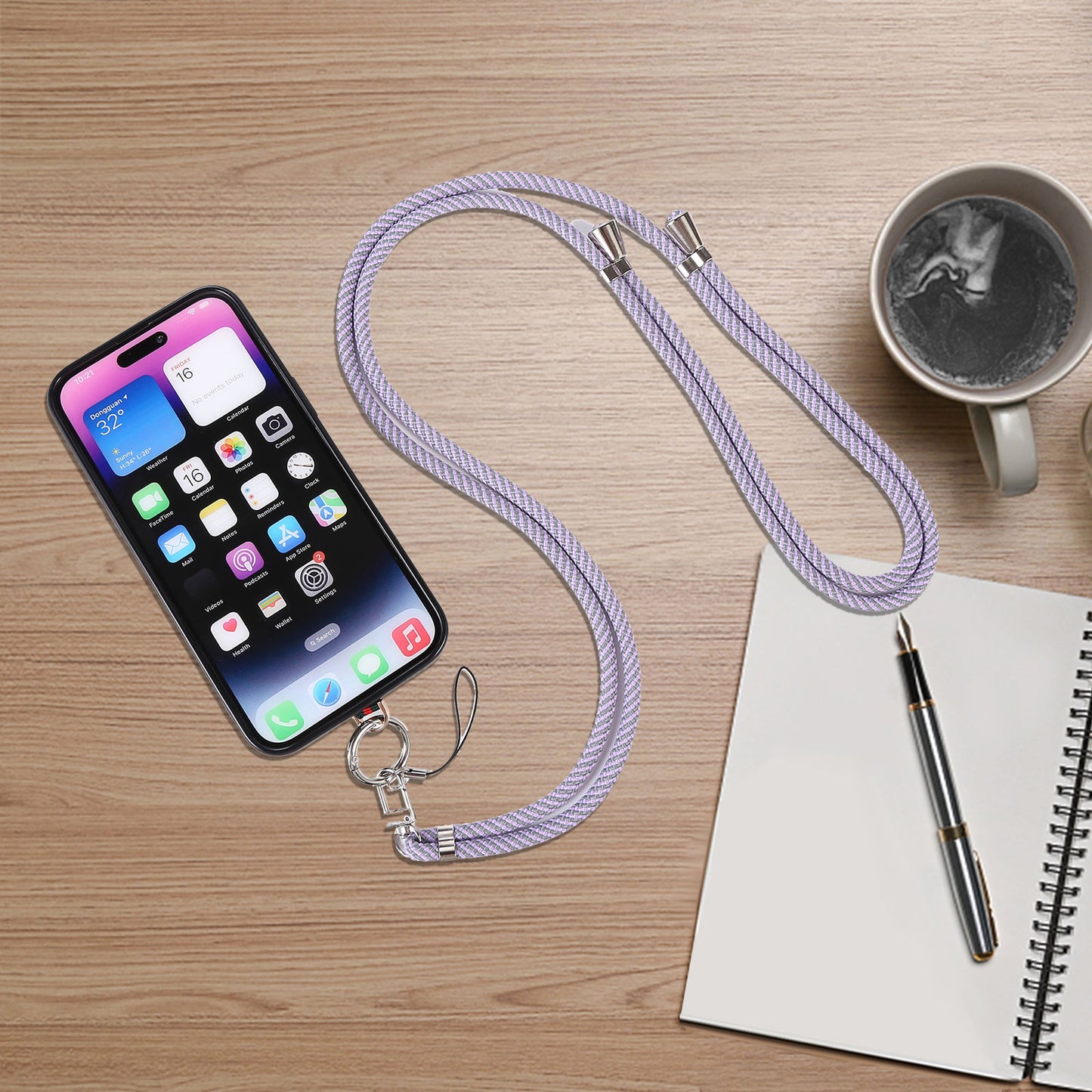 6mm x 160cm Neck-Mounted Phone Lanyard Anti-Lost Two-Way Adjustable Cell Phone Crossbody Strap