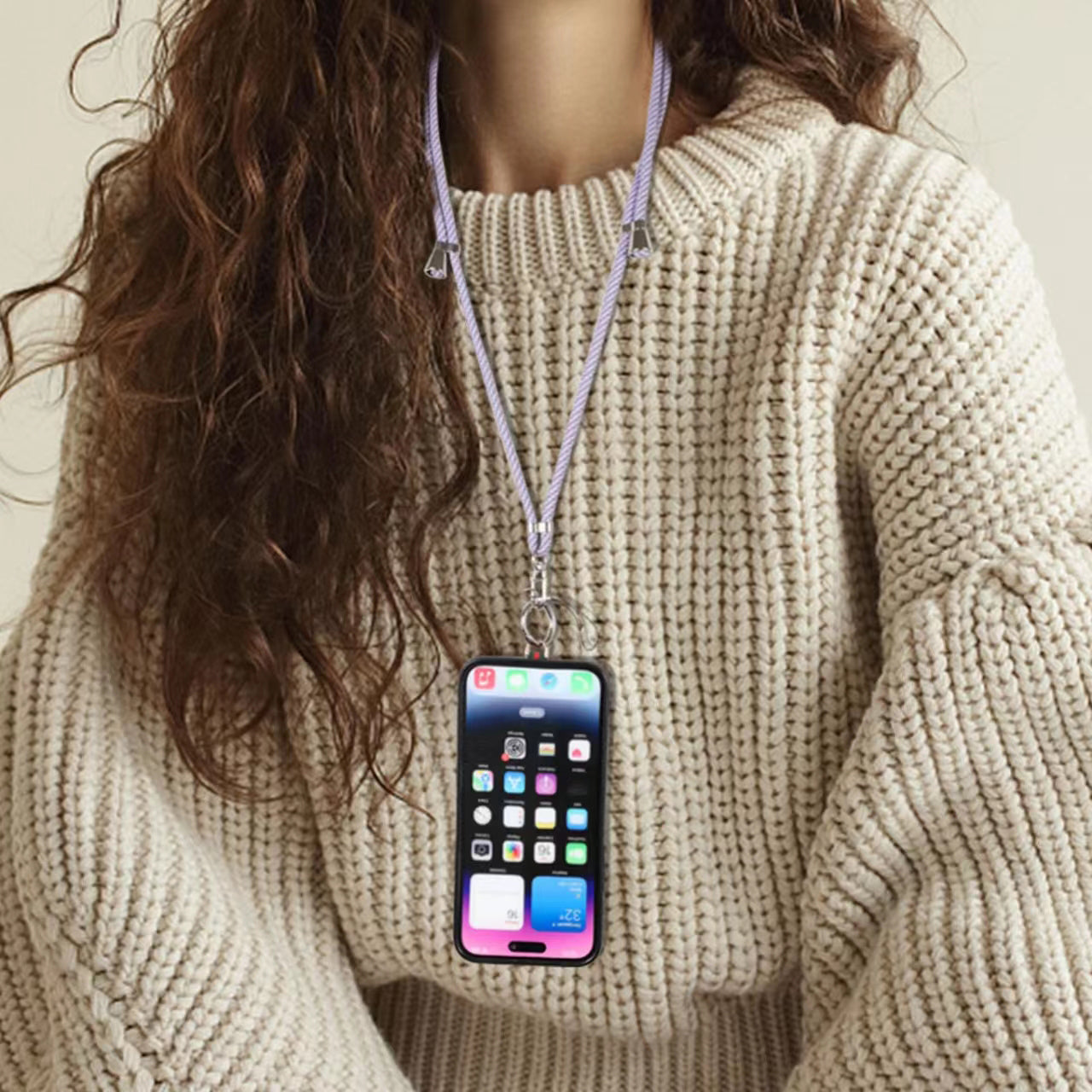 6mm x 160cm Neck-Mounted Phone Lanyard Anti-Lost Two-Way Adjustable Cell Phone Crossbody Strap