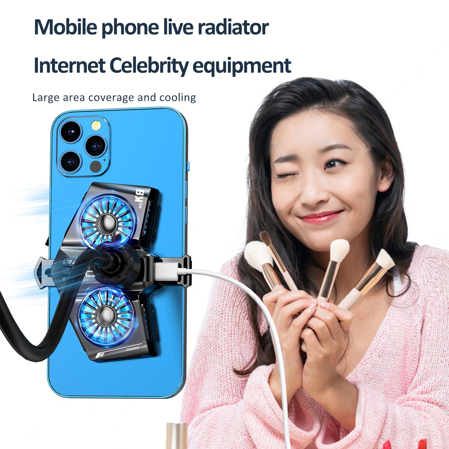 K8 Back Clip Smartphone Coolers Portable Mobile Phone Radiator with RGB Light for Playing Games, Live Streaming