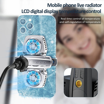 K4 Digital Display Cell Phone Coolers Portable Back Clip Mobile Phone Radiator with RGB Light for Games, Live Streaming