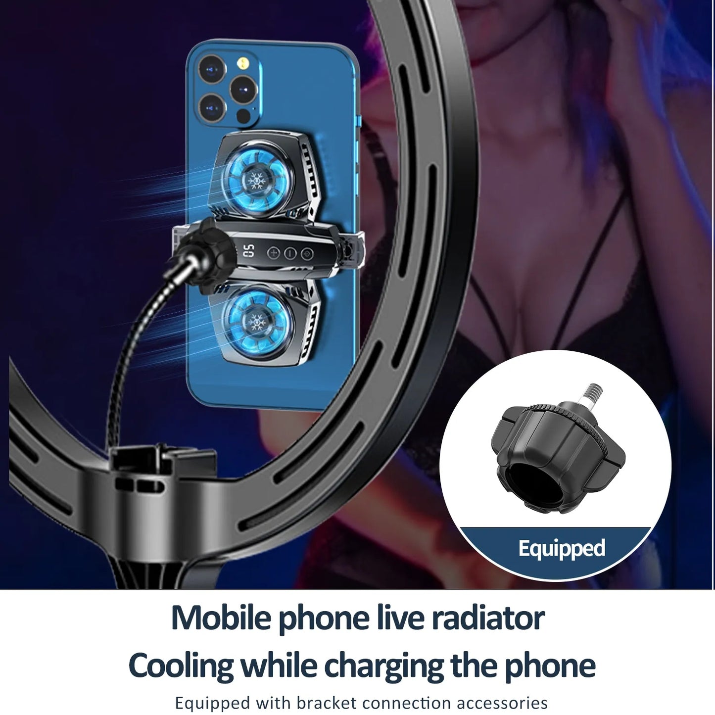 K4 Digital Display Cell Phone Coolers Portable Back Clip Mobile Phone Radiator with RGB Light for Games, Live Streaming