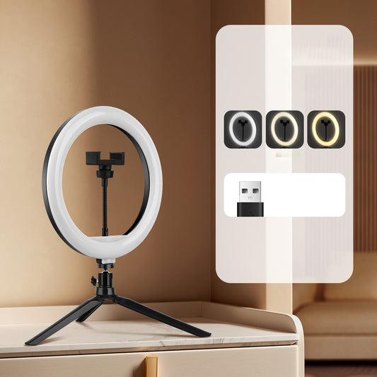 A26 Desktop 10-Inch LED Selfie Ring Light Tripod Stand Phone Clip Mount Vlogging Video Light Live Broadcast Kit
