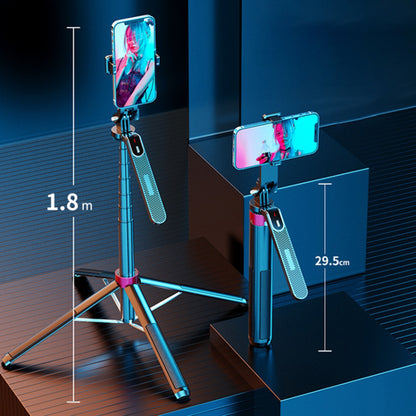 P185 1.8m Telescopic Selfie Stand 4-Leg Vlogging Portable Tripod Stand Holder for Cell Phone, Ring Light