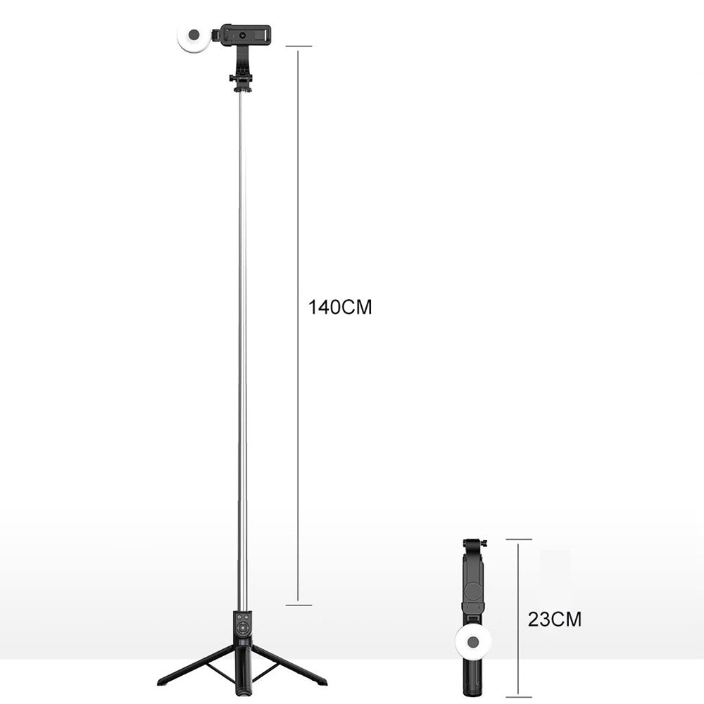 Z14pro Tripod Stand Phone Clip Holder LED Light Design 23-140CM Extendable Selfie Stick with Bluetooth Remote Control