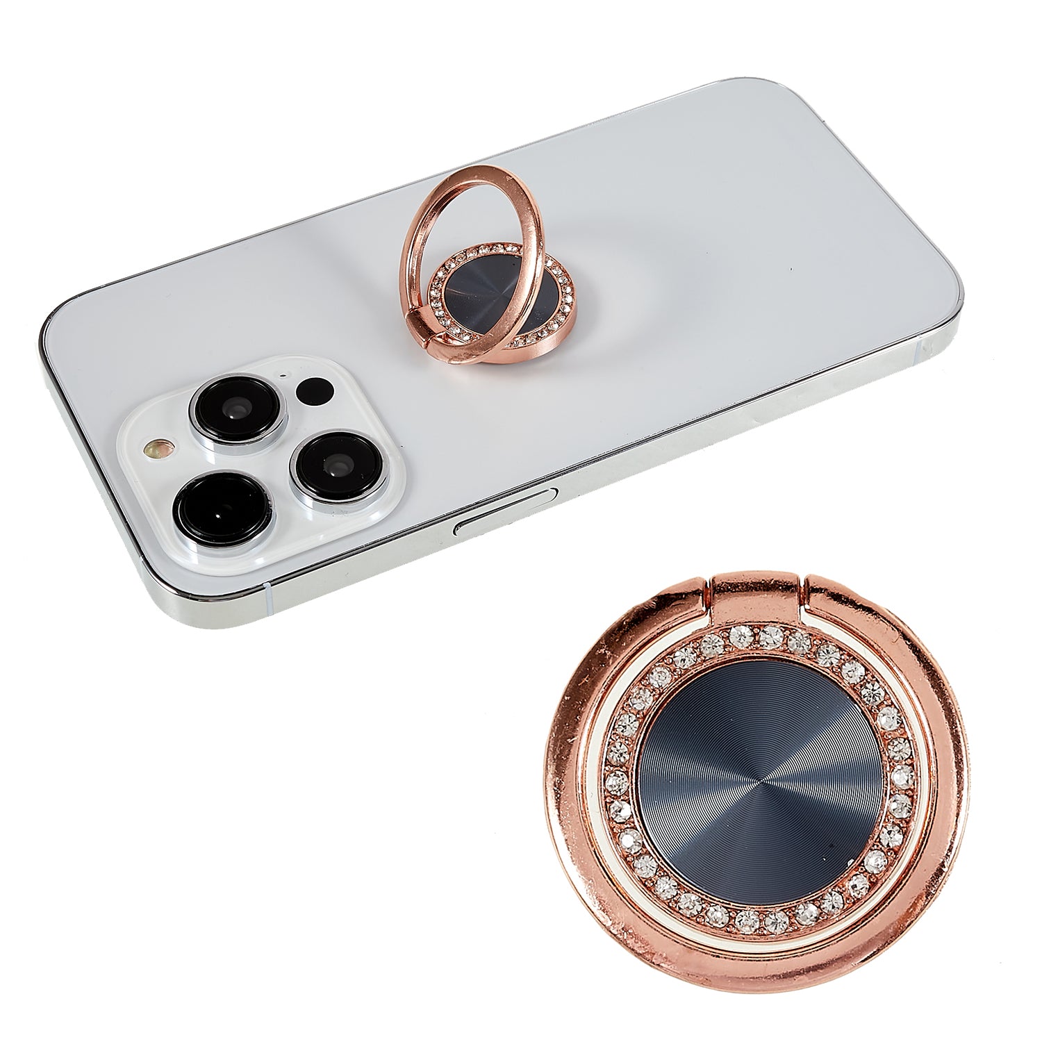 Rhinestone Decor Phone Ring Kickstand Holder CD Veins Rotation Metal Finger Grip Adjustable Cellphone Stand