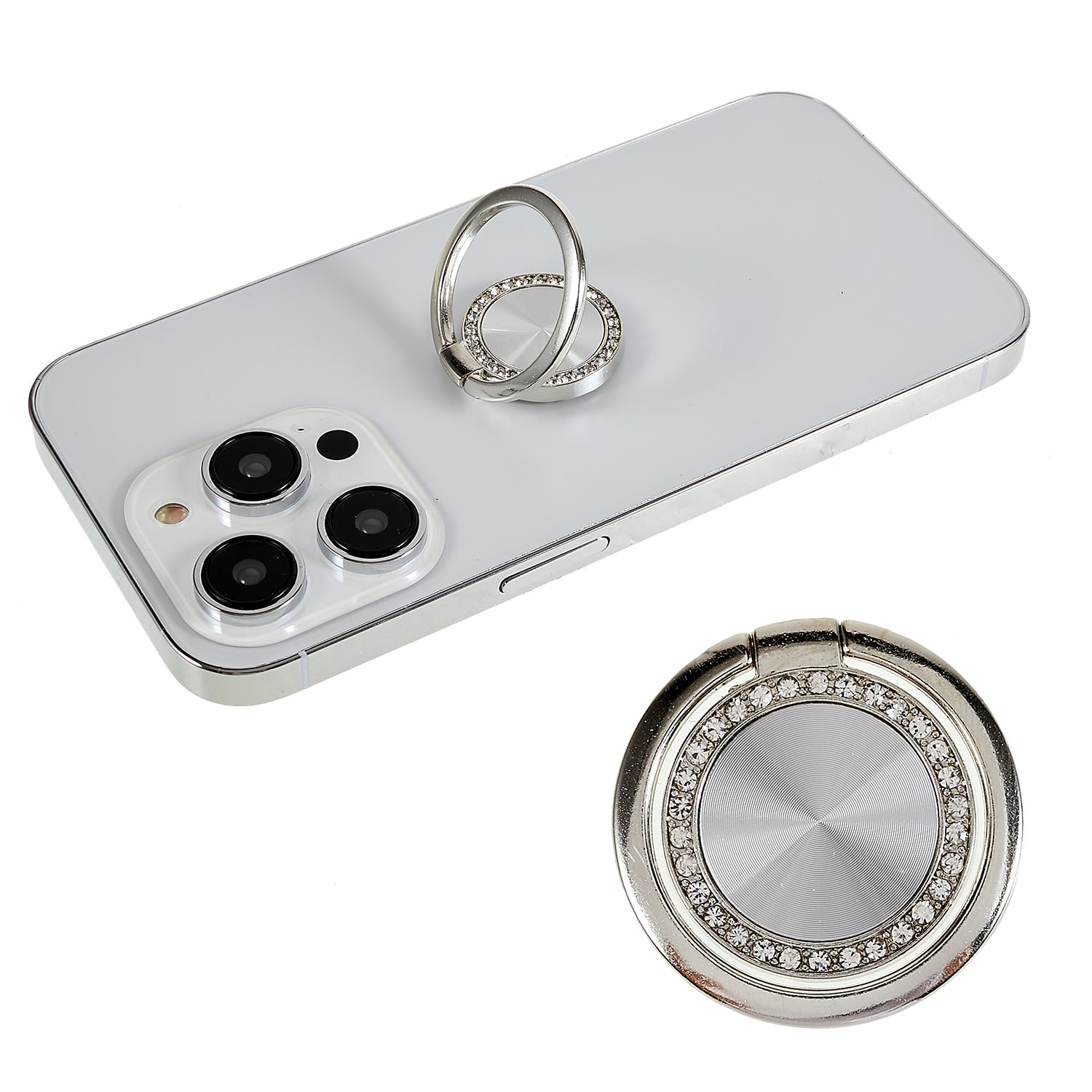 Rhinestone Decor Phone Ring Kickstand Holder CD Veins Rotation Metal Finger Grip Adjustable Cellphone Stand
