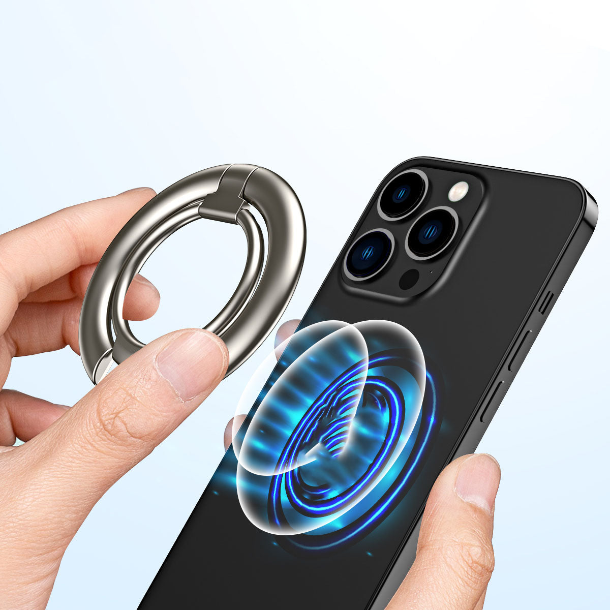 For iPhone 12 / 13 / 14 Series Electroplating Metal Kickstand Magnetic Folding Finger Ring Phone Holder