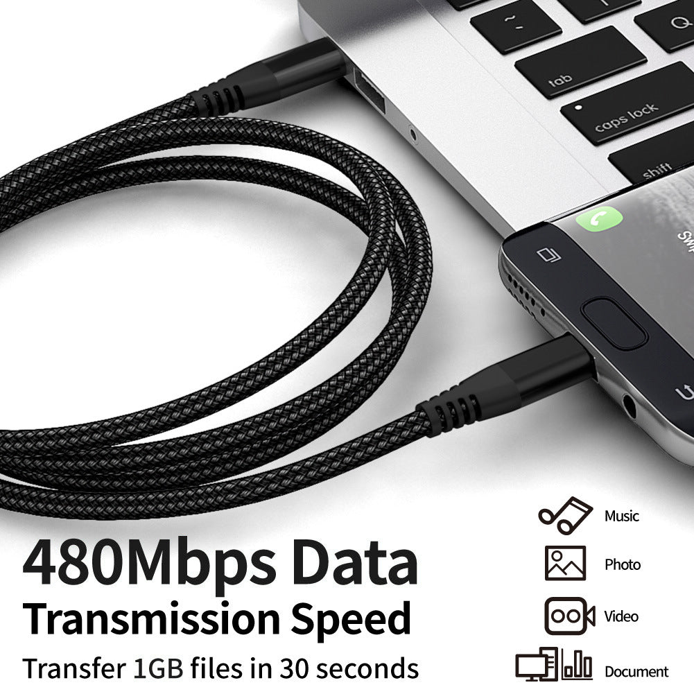 3m Type-C to Type-C PD 60W Charging Cable Nylon Braided USB2.0 Data Cable for Cell Phones, Tablets, Laptops