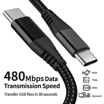 3m Type-C to Type-C PD 60W Charging Cable Nylon Braided USB2.0 Data Cable for Cell Phones, Tablets, Laptops