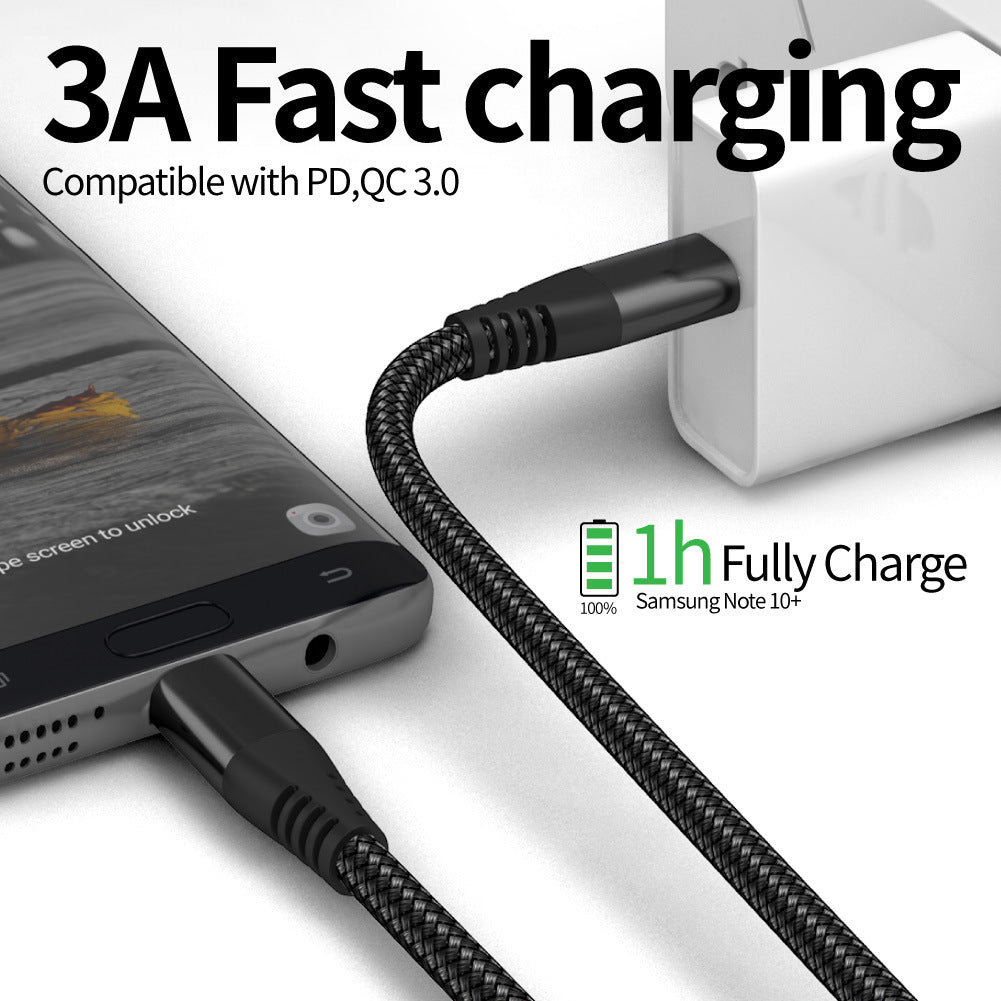 3m Type-C to Type-C PD 60W Charging Cable Nylon Braided USB2.0 Data Cable for Cell Phones, Tablets, Laptops