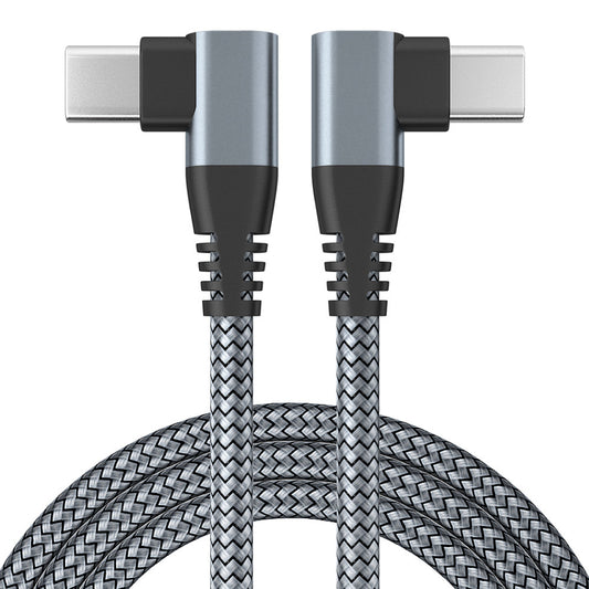 Dual Angled Type-C PD 60W Fast Charging Cord 3m Nylon Braided USB2.0 Charging Data Cable for Cell Phones, Tablets, Laptops