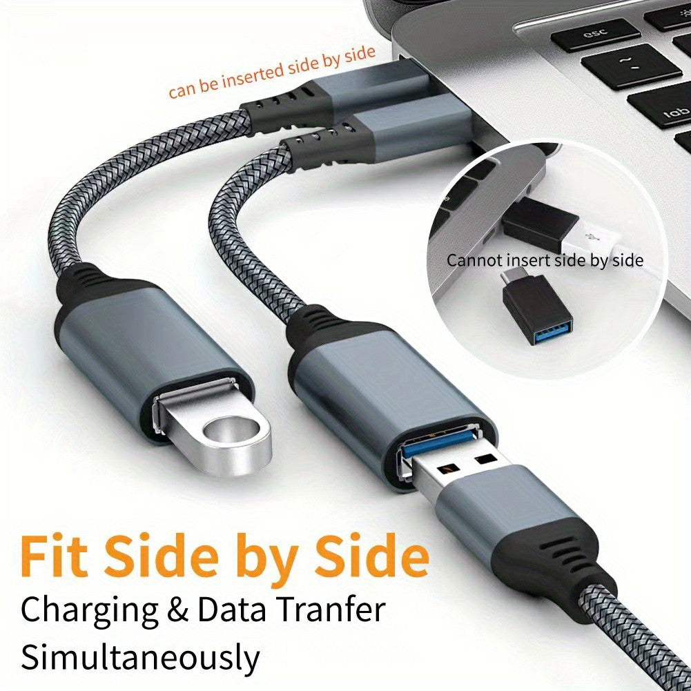 Type-C to USB3.0 OTG Adapter Cable 20cm Nylon Braided USB-C Converter for Mobile Phones, Tablets, Laptops