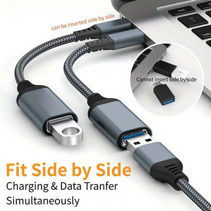 Type-C to USB3.0 OTG Adapter Cable 20cm Nylon Braided USB-C Converter for Mobile Phones, Tablets, Laptops