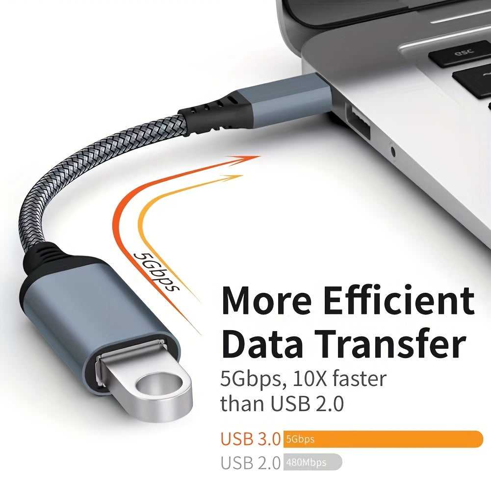 Type-C to USB3.0 OTG Adapter Cable 20cm Nylon Braided USB-C Converter for Mobile Phones, Tablets, Laptops