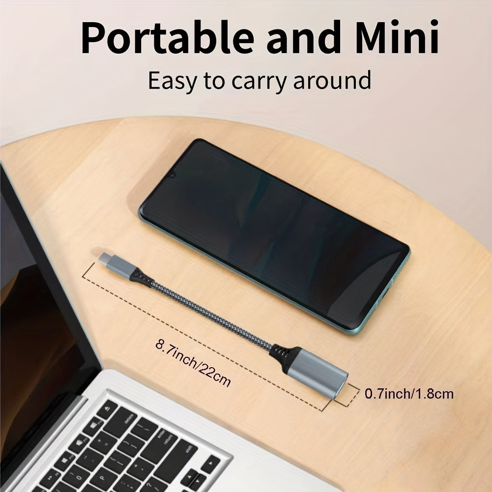 Type-C to USB3.0 OTG Adapter Cable 20cm Nylon Braided USB-C Converter for Mobile Phones, Tablets, Laptops