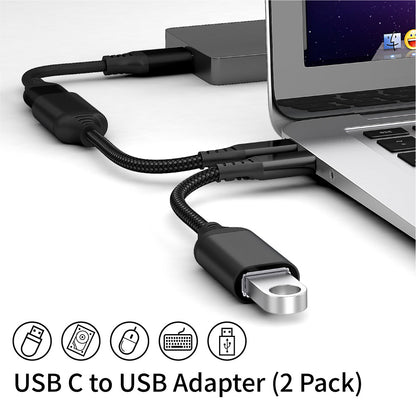Type-C to USB3.0 OTG Adapter Cable 20cm Nylon Braided USB-C Converter for Mobile Phones, Tablets, Laptops