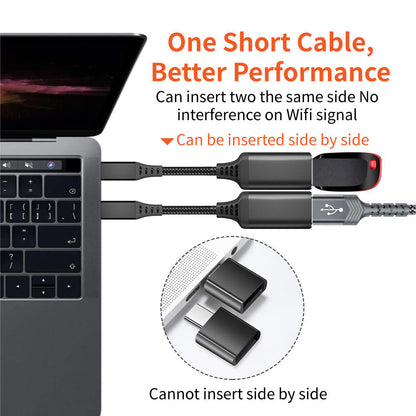 Type-C to USB3.0 OTG Adapter Cable 20cm Nylon Braided USB-C Converter for Mobile Phones, Tablets, Laptops