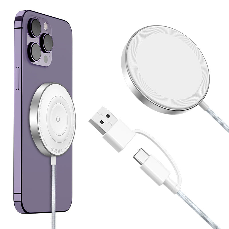 WA23 Dual-side Magnetic Wireless Charger with Type-C / USB 2.0 Input 15W Fast Charging Desktop Charging Dock for Apple Watch / Mobile Phone / Earbuds