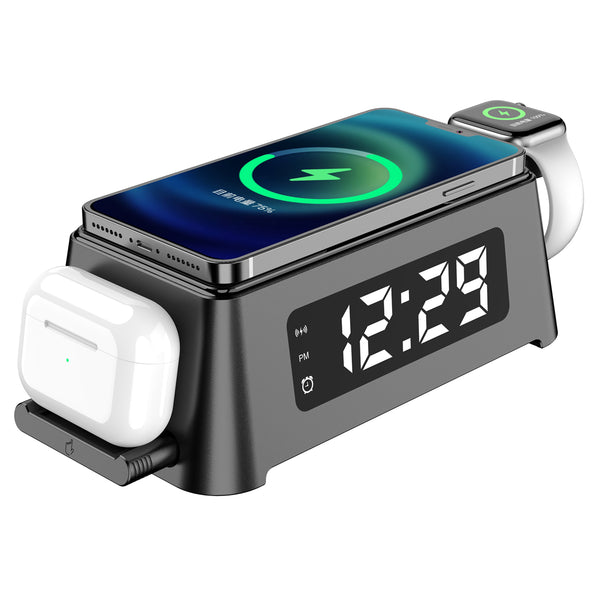T40 Smart Multifunction LED Digital Alarm Clock Phone Watch Earphone Wireless Charger
