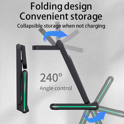 H28 Folding Multifunctional 5-in-1 15W Wireless Charger Phone Earphone Watch Charging Stand with Light Function