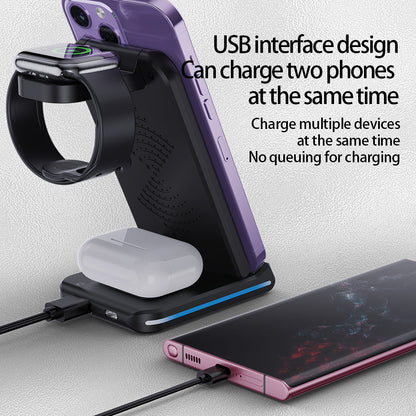 H28 Folding Multifunctional 5-in-1 15W Wireless Charger Phone Earphone Watch Charging Stand with Light Function