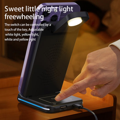 H28 Folding Multifunctional 5-in-1 15W Wireless Charger Phone Earphone Watch Charging Stand with Light Function
