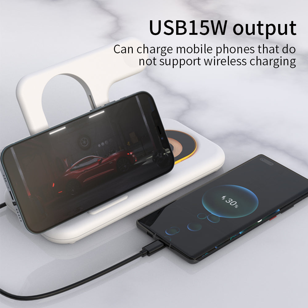 Y36 6-in-1 15W Folding Wireless Charger Night Light Phone Earphone Watch Fast Charging Dock Station