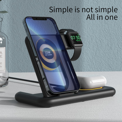 Y36 6-in-1 15W Folding Wireless Charger Night Light Phone Earphone Watch Fast Charging Dock Station