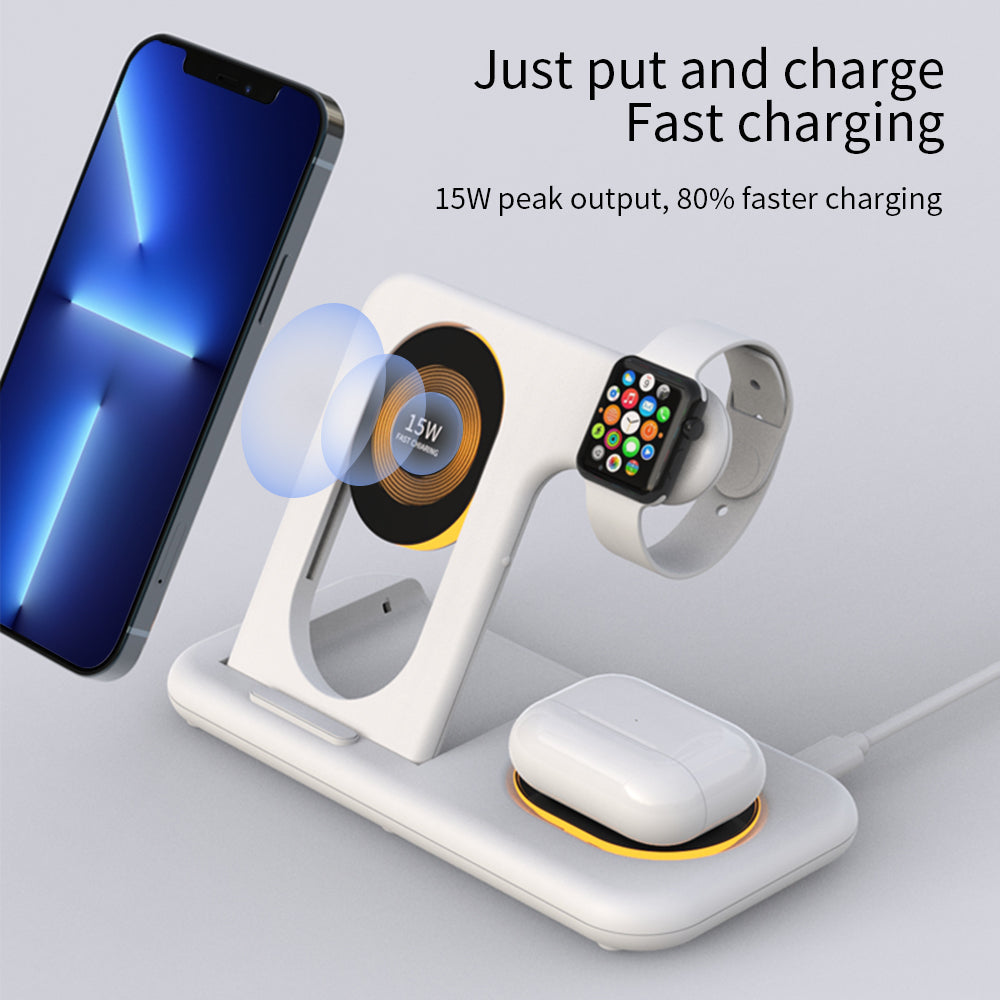 Y36 6-in-1 15W Folding Wireless Charger Night Light Phone Earphone Watch Fast Charging Dock Station