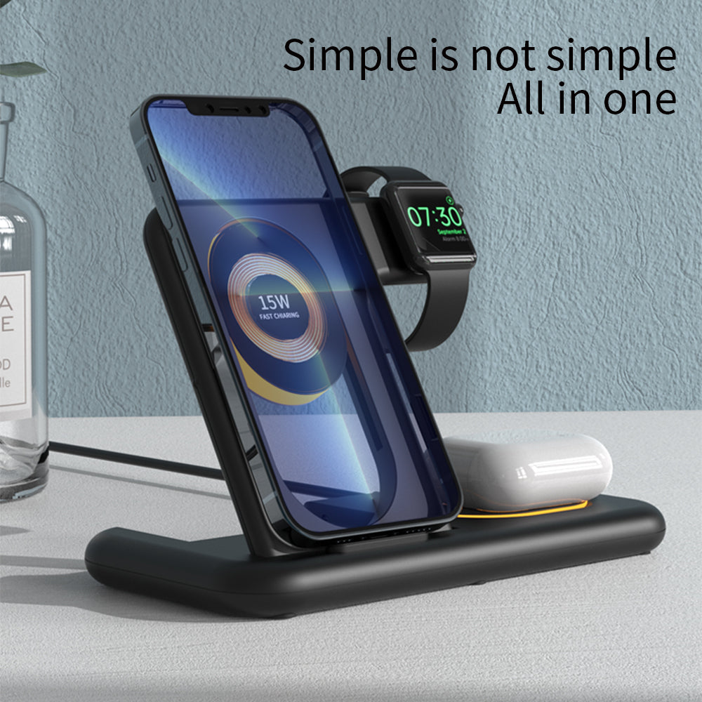 Y36 6-in-1 15W Folding Wireless Charger Night Light Phone Earphone Watch Fast Charging Dock Station