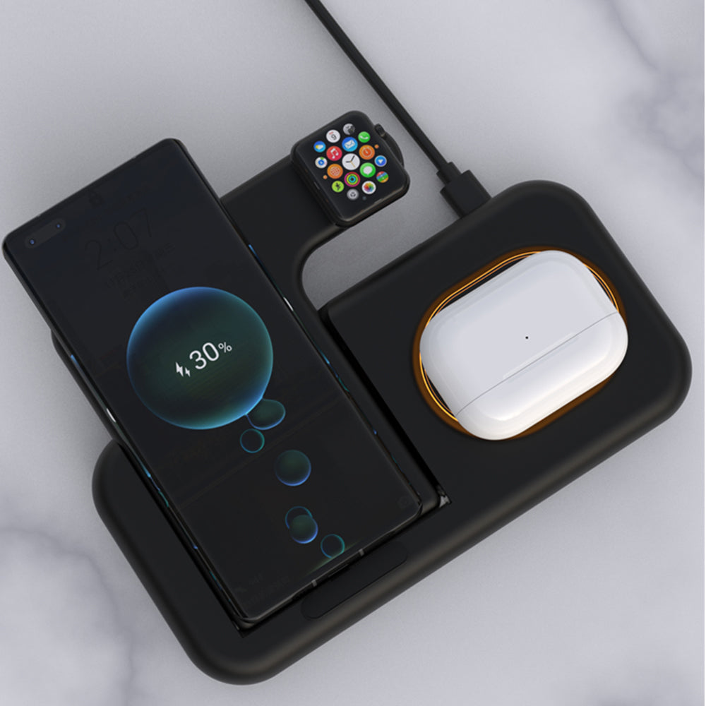 Y36 6-in-1 15W Folding Wireless Charger Night Light Phone Earphone Watch Fast Charging Dock Station