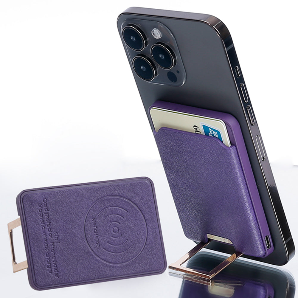 Magnetic Wireless Charger 4-in-1 15W Fast Wireless Charging Station with Kickstand / Card Holder (NO CE Certificated)