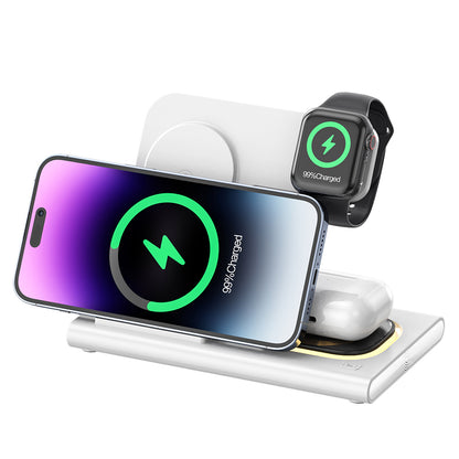 JJT-A80 3-in-1 Desktop Foldable Wireless Charger Phone Watch Earphone Charging Stand with Night Light