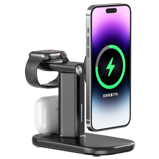 JJT-A70 3-in-1 15W Magnetic Rotatable Wireless Charger Watch Headset Phone Desktop Charging Stand