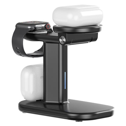 JJT-A70 3-in-1 15W Magnetic Rotatable Wireless Charger Watch Headset Phone Desktop Charging Stand