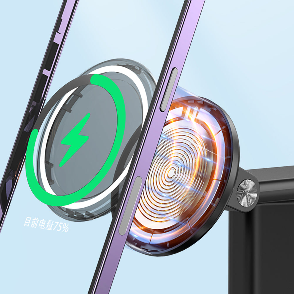 JJT-A70 3-in-1 15W Magnetic Rotatable Wireless Charger Watch Headset Phone Desktop Charging Stand