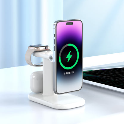 JJT-A70 3-in-1 15W Magnetic Rotatable Wireless Charger Watch Headset Phone Desktop Charging Stand