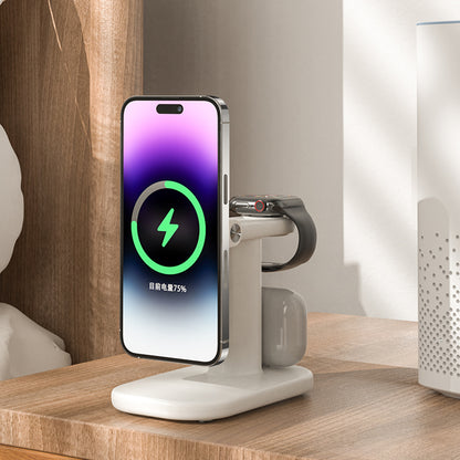 JJT-A70 3-in-1 15W Magnetic Rotatable Wireless Charger Watch Headset Phone Desktop Charging Stand