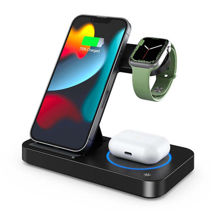 B-18 Foldable Magnetic Wireless Charger Watch Earphone Phone Charging Dock Stand