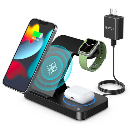 B-18 Foldable Magnetic Wireless Charger Watch Earphone Phone Charging Dock Stand