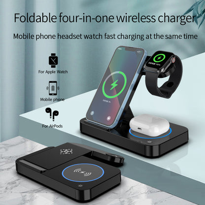 B-18 Foldable Magnetic Wireless Charger Watch Earphone Phone Charging Dock Stand