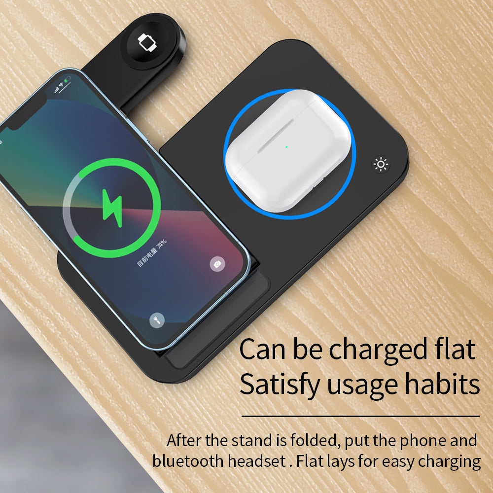 B-18 Foldable Magnetic Wireless Charger Watch Earphone Phone Charging Dock Stand