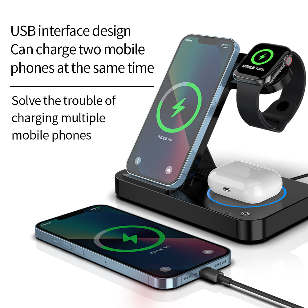 B-18 Foldable Magnetic Wireless Charger Watch Earphone Phone Charging Dock Stand