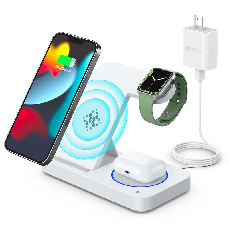 B-18 Foldable Magnetic Wireless Charger Watch Earphone Phone Charging Dock Stand