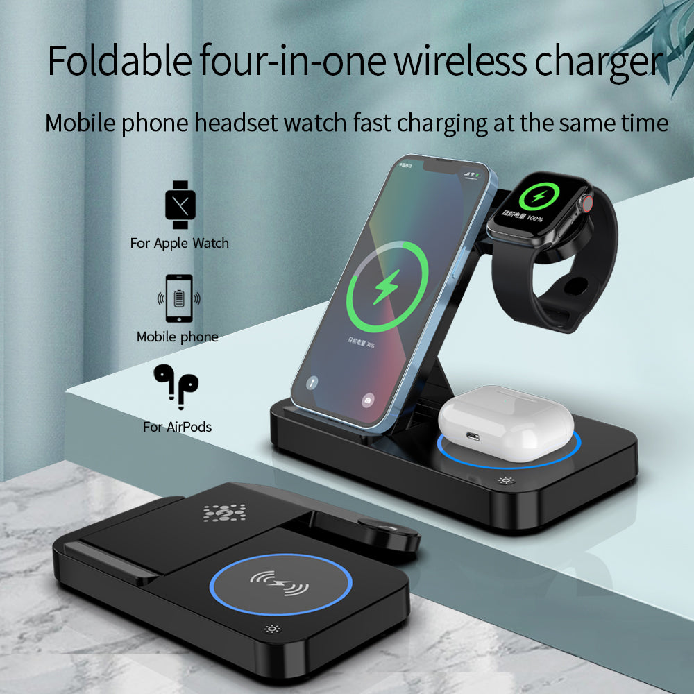 B-18 Foldable Magnetic Wireless Charger Watch Earphone Phone Charging Dock Stand