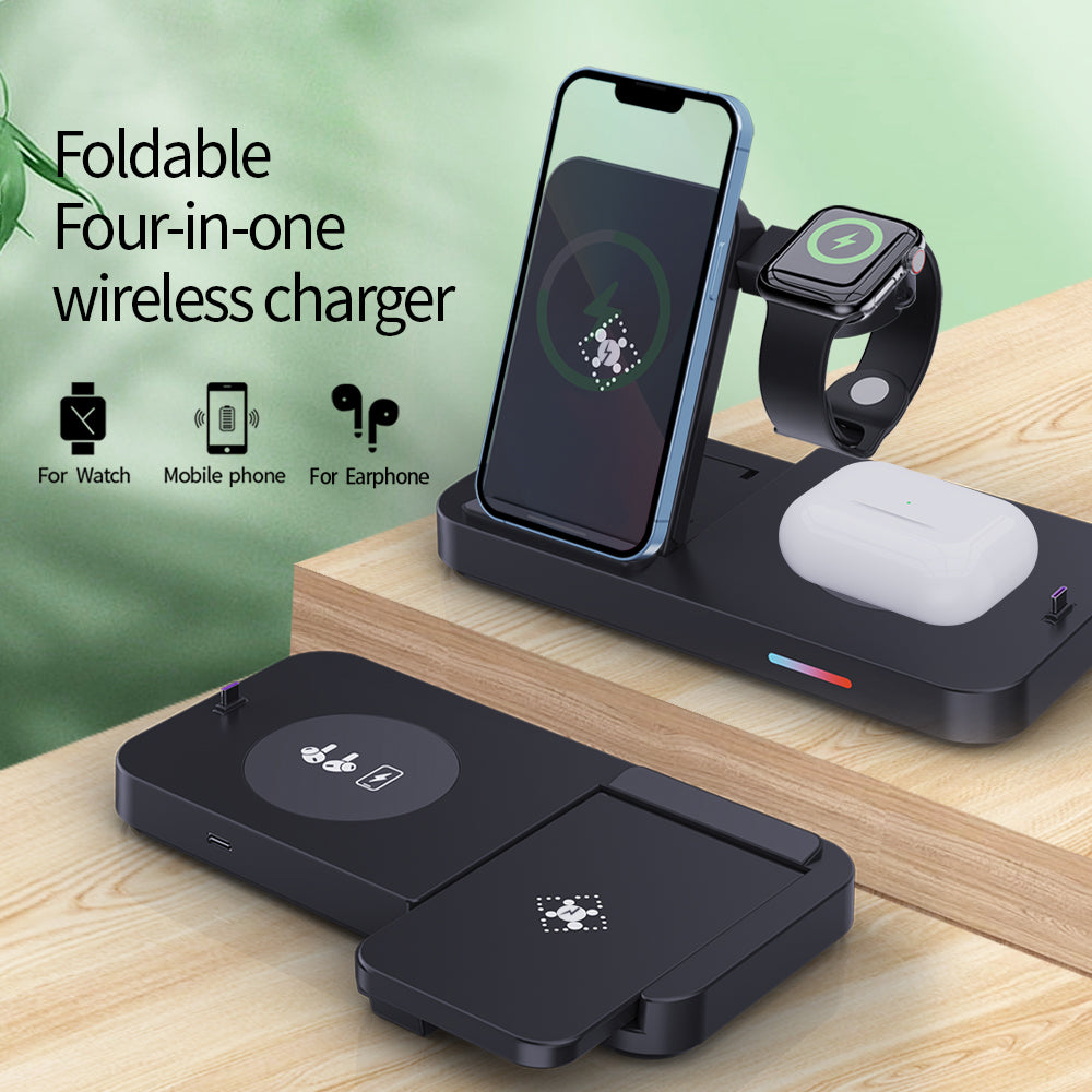 B-19 4-in-1 Magnetic Wireless Charger 15W Charging Watch Earphone Phone Desktop Charging Dock