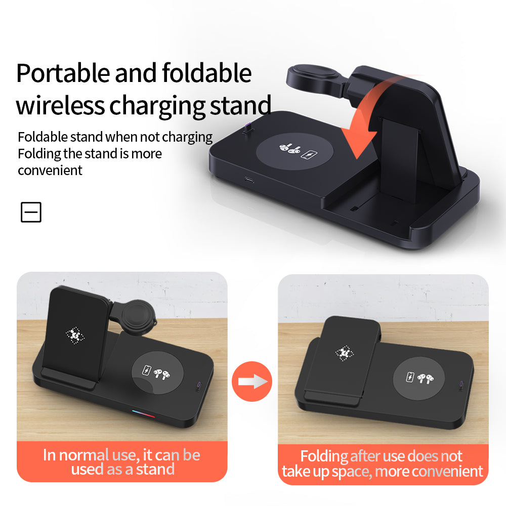 B-19 4-in-1 Magnetic Wireless Charger 15W Charging Watch Earphone Phone Desktop Charging Dock