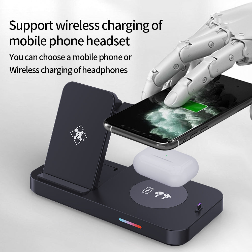 B-19 4-in-1 Magnetic Wireless Charger 15W Charging Watch Earphone Phone Desktop Charging Dock